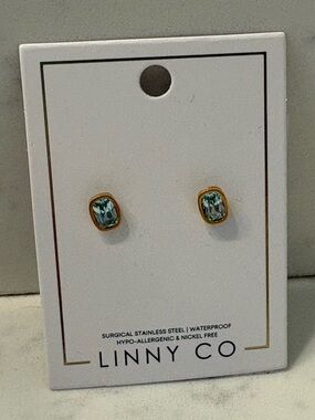 Linny Co Earrings Screwback Stud Key Blue Waterproof Hypoallergenic NWT